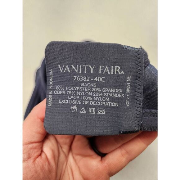 Vanity Fair Beauty Back Lace Full Figure Underwire Smoothing Bra Size 40C Navy 7 - Picture 3 of 3